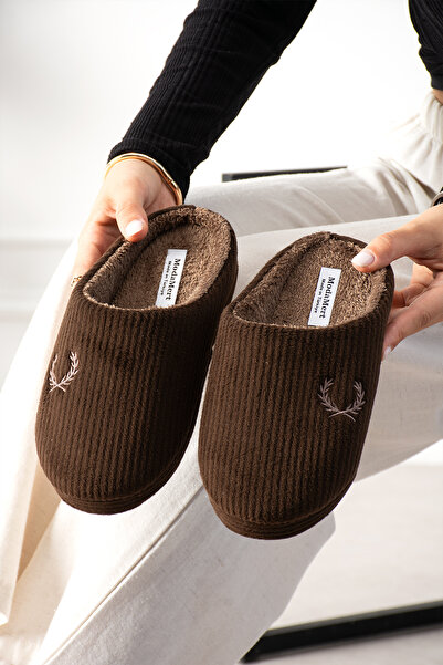 ModaMert Brown Corded Women's House Slippers, Noiseless Comfortable Wool Slip...