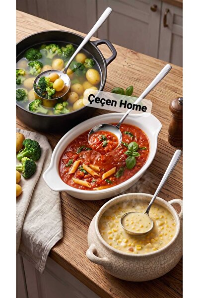 ÇEÇEN HOME Steel 3-Piece 21 cm Ladle and Strainer Set - Perforated Strainer L...