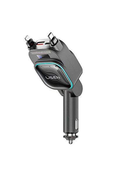 LISEN Зарядно за кола (YL0224080017), 4-в-1, USB, Type-C, с 2 прибиращи се ка...