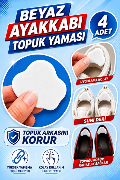 Badem10 Ayakkabı Topuk Yaması 4'lü Beyaz Suni Deri Yapışkanlı Topuk Koruyucu ...