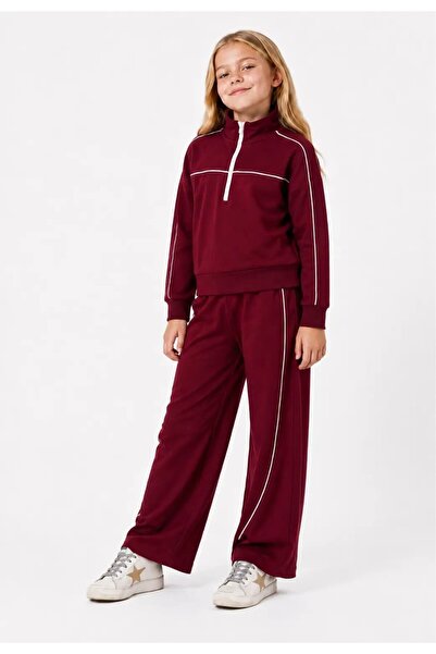 My Hanne Wide Leg Girls' Suit with Half Zipper and Piping 32467