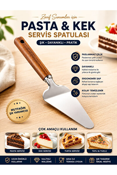 AYGÖREN HOME Bamboo Handle Stainless Steel Spatula Pastry & Cake Serving Spat...