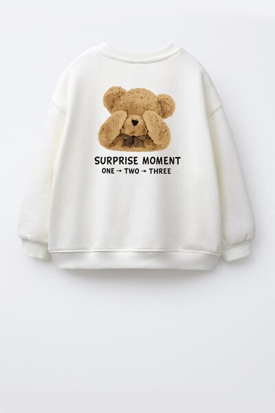 Monila Unisex Çocuk 3 İplik Kumaş Pamuklu Sırtı Ayıcık Baskılı Sweatshirt