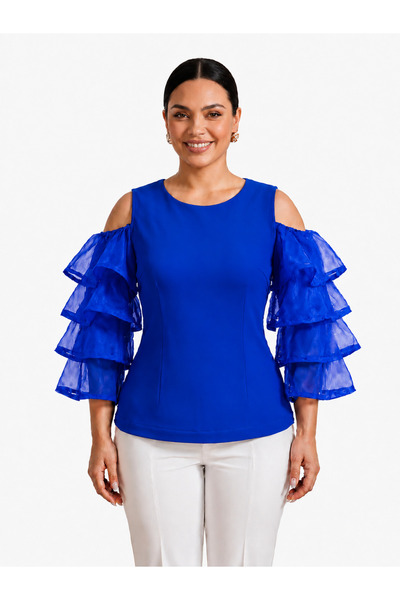 ROCMAY Plus Size Organza Flawed Sleeve Elegant Blouse