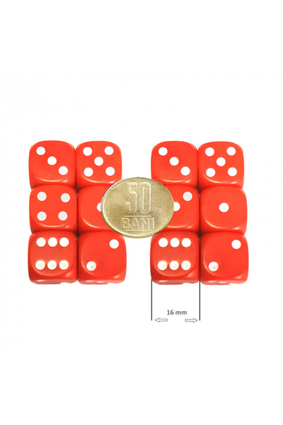 Game Master Set of 12 16 mm dice, red, quality, opaque plastic