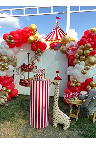 Çemrek Süs Parti Gold Chrome Detailed Red and White Balloon Chain Set of 100