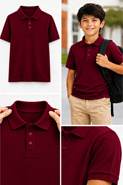 Nacar Unisex Polo Yaka %100 Pamuk Okul Kıyafeti Yakalı Kısa Kol Tshirt