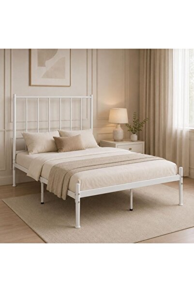 SAHABA Metal Bed, Full Bed Frame, Space Saving, Noise Free (White, Single 190...