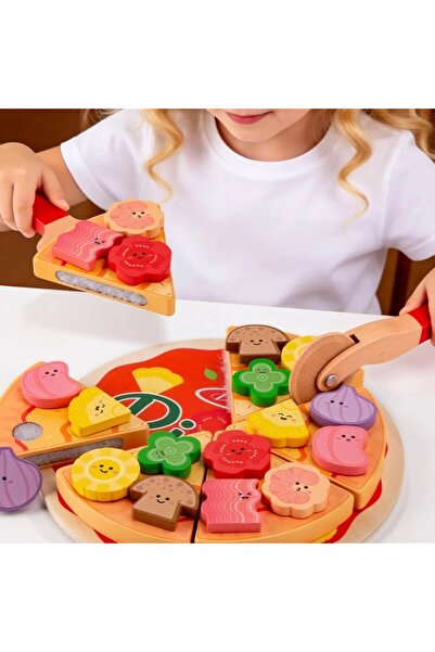 ETOY Set de joaca din lemn pizza cu toppinguri detasabile si accesorii pentru...