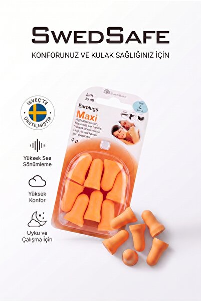SwedSafe Maxi Kulak Tıkacı, 4 Çift, Yüksek Gürültü Azaltma, Ultra Yumuşak Köp...