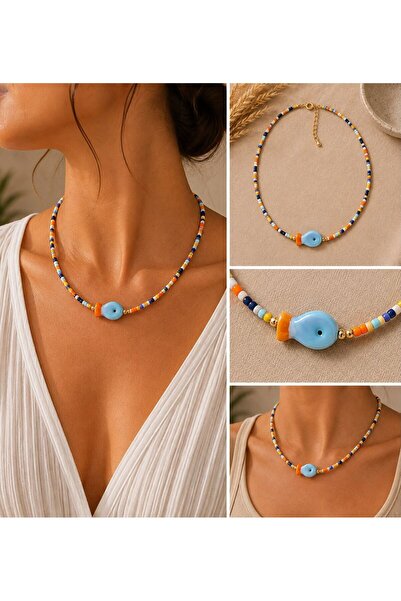 MARE BUTİK Colorful Beaded Fish Figured Necklace