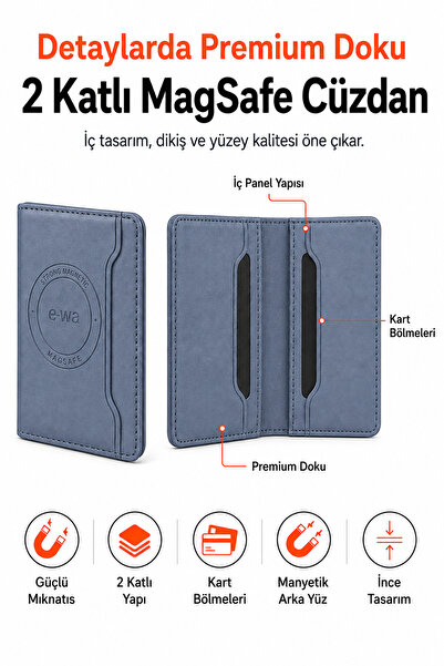 Ayers Erkek 2 Katlı MagSafe Manyetik Telefon Cüzdanı Standlı Kartlık, 2 İç + ...