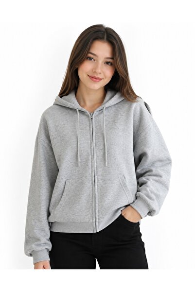 Nacar 2'iplik Kapüşonlu Unisex Fermuarlı Sweatshirt / Hırka