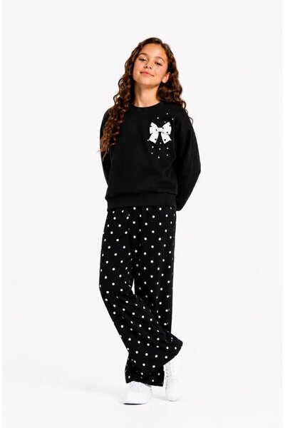 My Hanne Bow Stone Detailed Polka Dot Girls' Set 32458