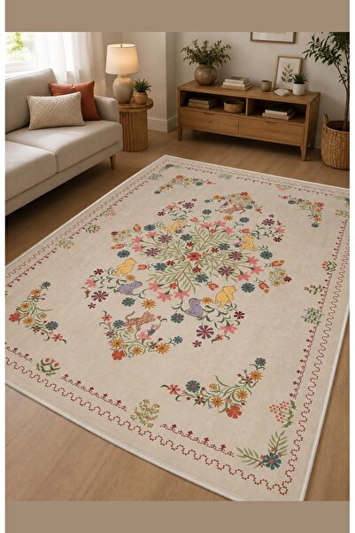 MENTEŞ HOME Dijital Baskı Figürlü Desenli Kaymaz Taban Yıkanabilir Salon Halısı