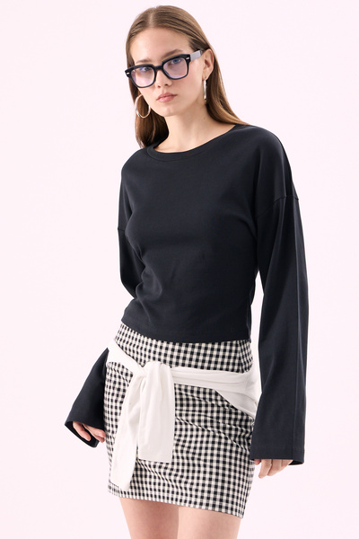 CrepTekstil Crep Women's 100% Cotton Ribbed Crew Neck Drop Shoulder Long Slee...