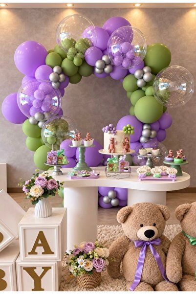 Çemrek Süs Parti Lila Green Balloon Chain Set Set of 103 Large Balloons