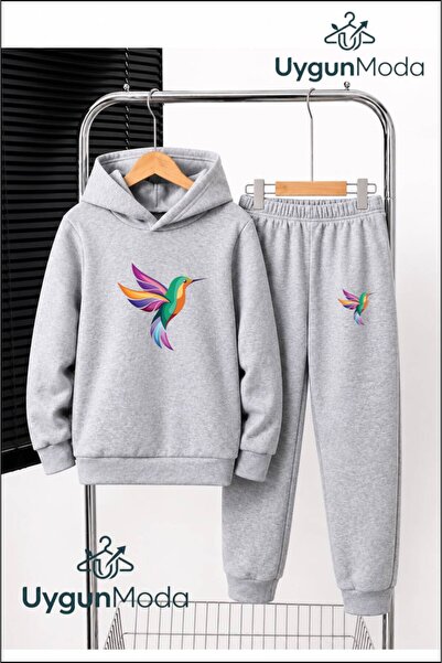 UygunModa Colorful Bird Printed Hooded Thick Cotton Inside Padding Tracksuit ...