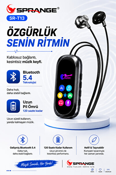 SPRANGE Bluetooth 5.4 TF Kart Destekli Kablosuz Kulaklık 120 Saat Pil Ömrü Hi...