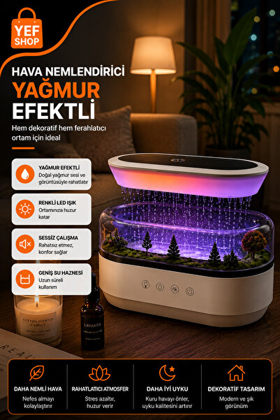 YEF SHOP Yağmur Damlası Efektli Hava Nemlendirici Aromaterapi Difüzörü