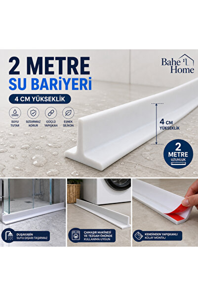 bahe home 2 Metre 4 cm Su Bariyeri Silikon Eşik Su Tutucu Duşakabin Banyo Mut...