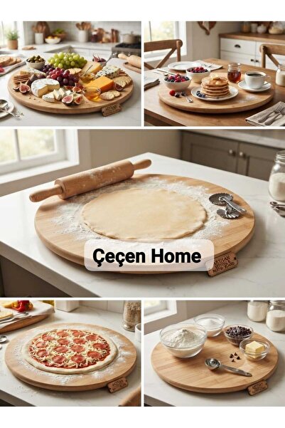 ÇEÇEN HOME 29 cm Diameter Bamboo Presentation and Dough Rolling Tray, Natural...