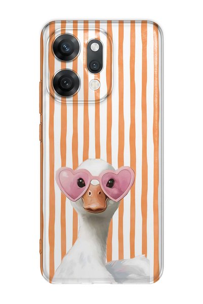 FLAMENKO Oppo Reno 14 Compatible Transparent Phone Case with Heart Glasses an...