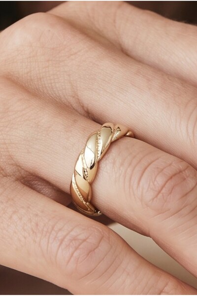 NBS Beautiful Naturel Stones Women's Gold Color Thick Twist Ring