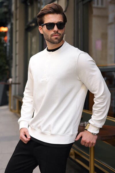 Madmext Ecru Double Color Crew Neck Men's T-Shirt E7196