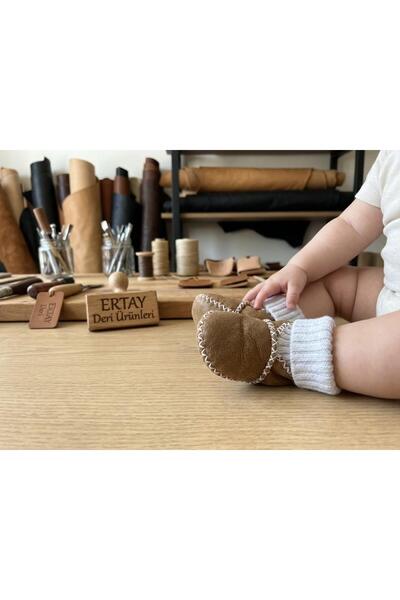Ertay Deri Baby Booties Natural Leather Fur House Shoes