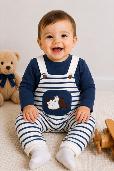 TİNY GOLDEN Baby Boy Striped Salopet Long Sleeve Baby Set Cotton Casual Combi...