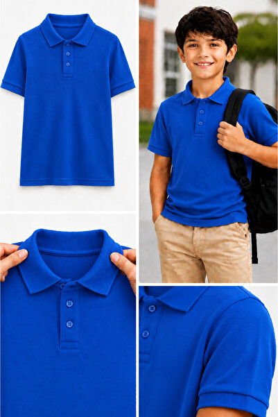 Nacar Unisex Polo Yaka %100 Pamuk Okul Kıyafeti Yakalı Kısa Kol Tshirt