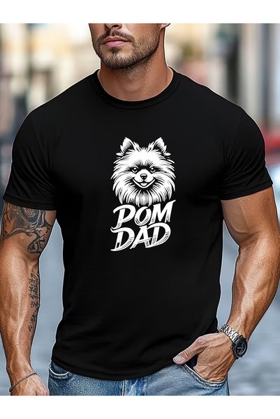 MSEF تي شيرت رجالي بطباعة جرافيكية من Pomeranian، قميص صيفي كاجوال برقبة دائر...