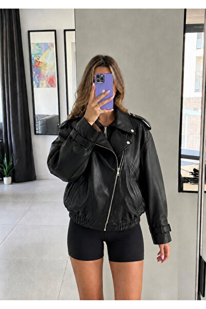 Ekim Store Biker Double Closure Oversize Leather Jacket