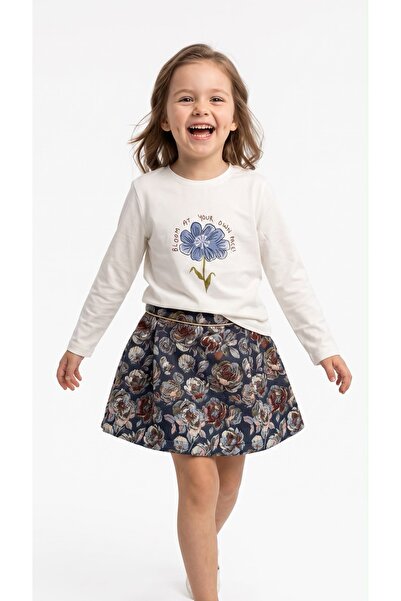 ZeZe Kid Kız Çocuk Çiçek Desenli Jakarlı Kumaş Beli Lastikli Şort Etek