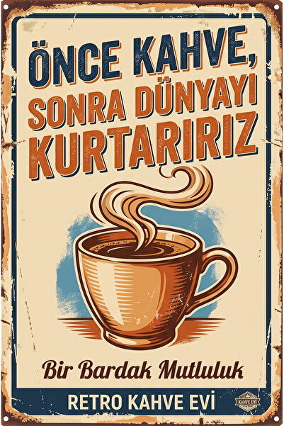 Lucena Prva kafa retro metalna slika humoristični kafić uglasti zidni panel v...