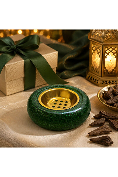 Generic مبخرة بخور دائرية من الإيبوكسي الراتنجي باللون الأخضر اللامع - طقم من...