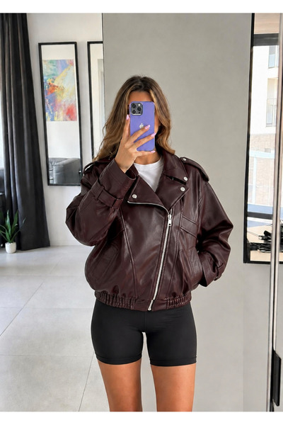 Ekim Store Biker Double Closure Oversize Leather Jacket