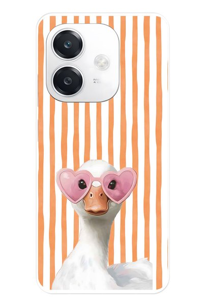 FLAMENKO Oppo A3 Compatible Transparent Phone Case with Heart Glasses and Duc...