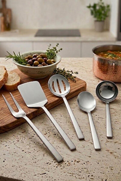NESS HOME 5-Piece Sydney Stainless Steel Ladle, Colander, Spoon, Spatula, and...
