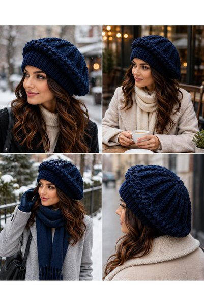 Wearflawless Beretă tricotată pentru femei, beretă tricotată moale și călduroasă, elegantă, pentru iarnă, beretă franțuzească casual
