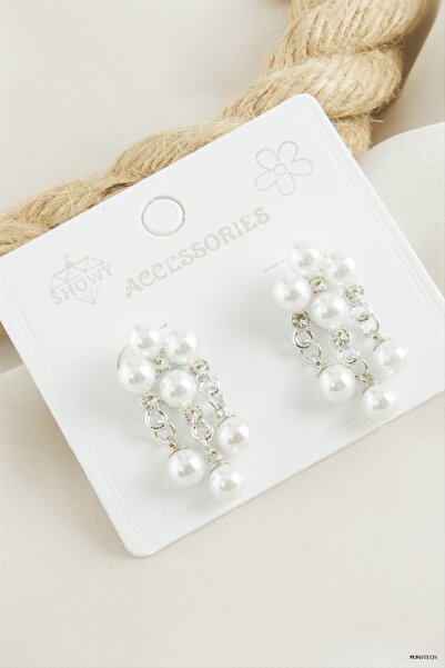 ZERO LAND Muratech Cluster Stone Pearl Earrings (172042) Silver Color