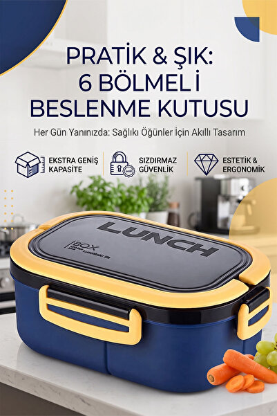 iselahome Bentora 6 Compartment Portable Food Container Lunch Box Diet Nutrit...