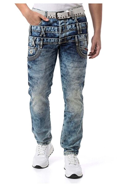 Cipo & Baxx Men's Regular Fit Design Waist Detailed Washed Denim Jean Trouser...