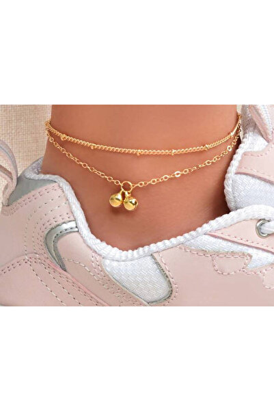 Shiklik Women's Detailed Two-Row Chain Anklet with Bells