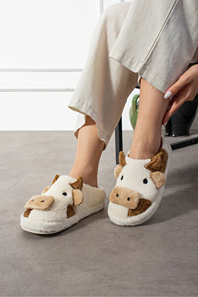 YILDIZ SHOES Soft with Cow Figure |   Winter Unisex House Slippers |   Non-Sl...