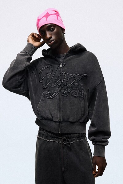 Bershka Yıkamalı fermuarlı kapüşonlu sweatshirt
