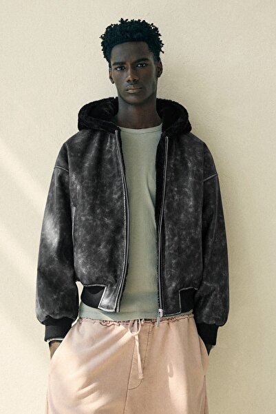 Bershka Çift taraflı suni kürk kapüşonlu ceket