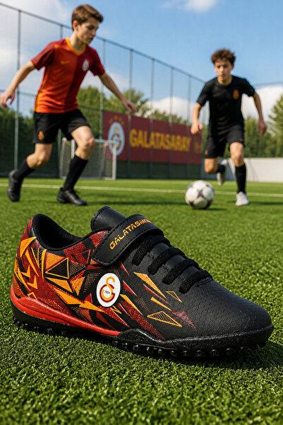 Galatasaray ST-5767 Черни момчешки обувки за изкуствена трева с велкро закопч...