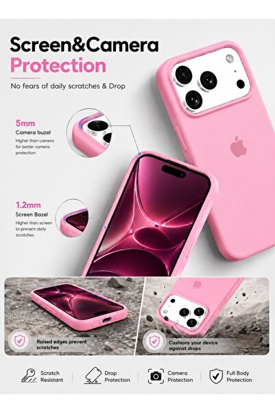 VR CREATIVE Apple iPhone 17 Pro Max Liquid Silicone Protective Case Cover with Microfiber Lining, Slim Shockproof Soft TPU Back Cover - Pink